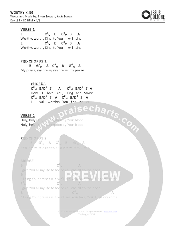 Worthy King Chords & Lyrics (Bryan & Katie Torwalt)