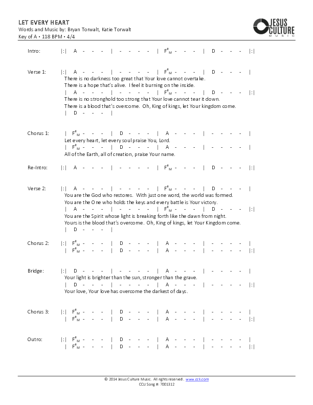 Let Every Heart Chords & Lyrics (Bryan & Katie Torwalt)