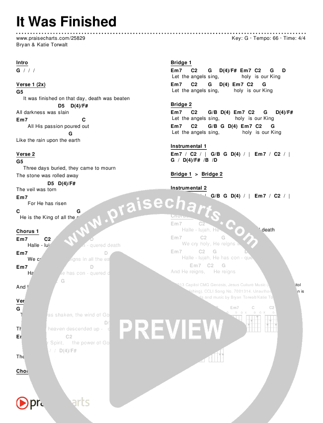 It Was Finished Chords & Lyrics (Bryan & Katie Torwalt)