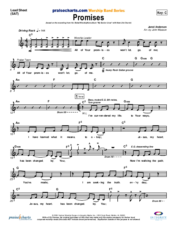 Promises Lead Sheet (New Life Worship)