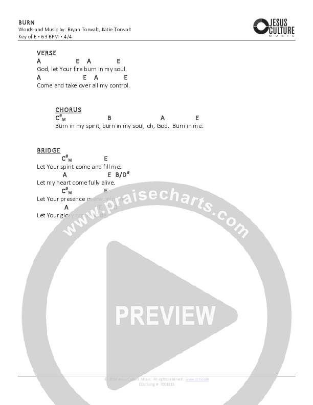 Burn Chords & Lyrics (Bryan & Katie Torwalt)