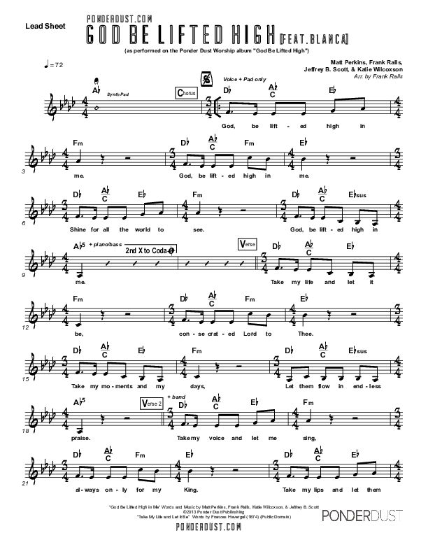God Be Lifted High (Blanca) Lead Sheet (Ponder Dust Worship / Blanca)