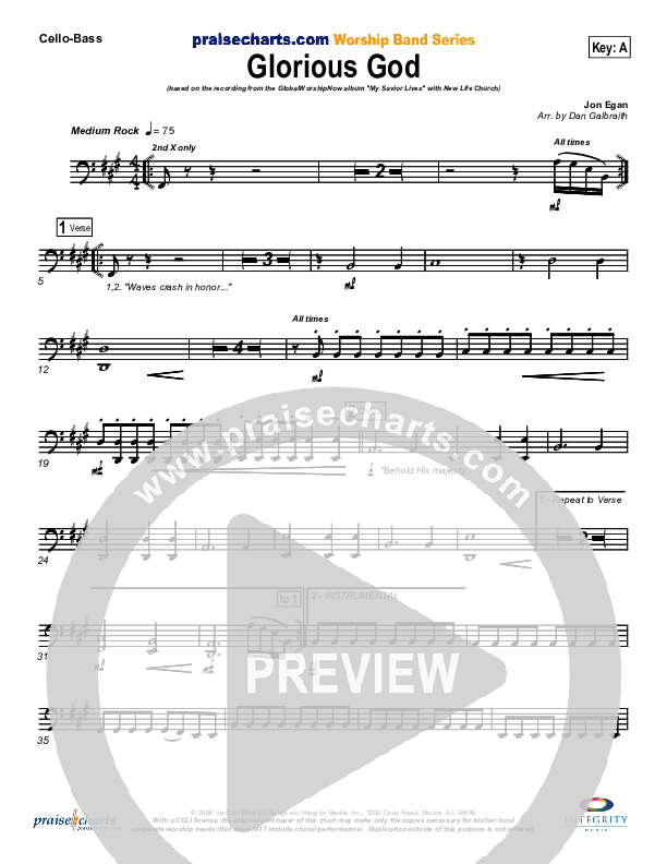 Glorious God Cello/Bass (New Life Worship)