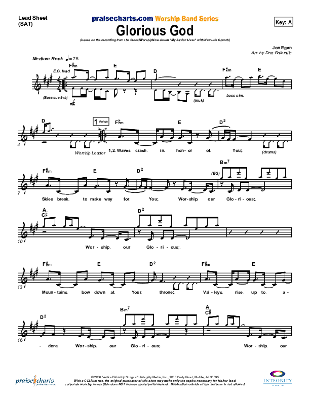 Glorious God Lead Sheet (New Life Worship)