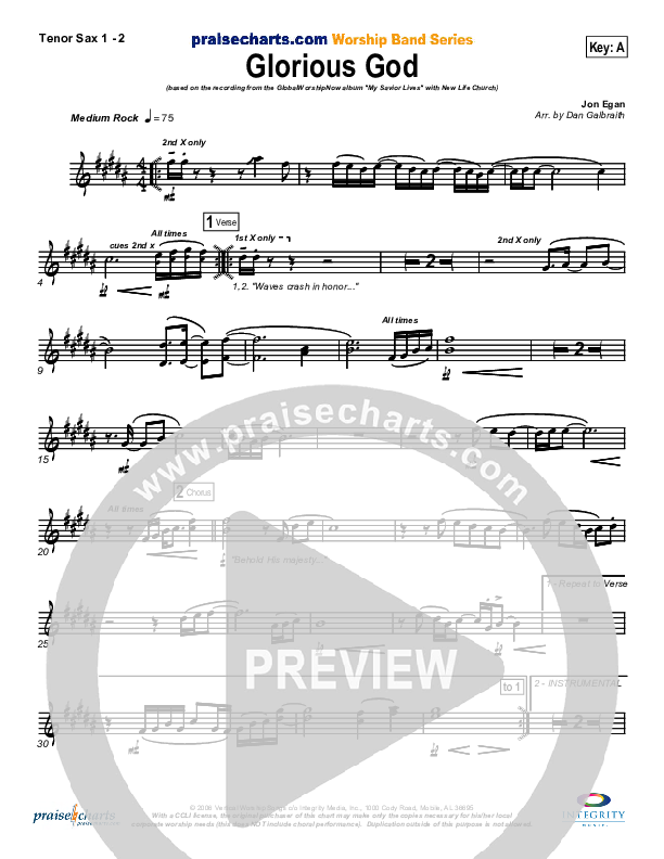 Glorious God Tenor Sax 1/2 (New Life Worship)