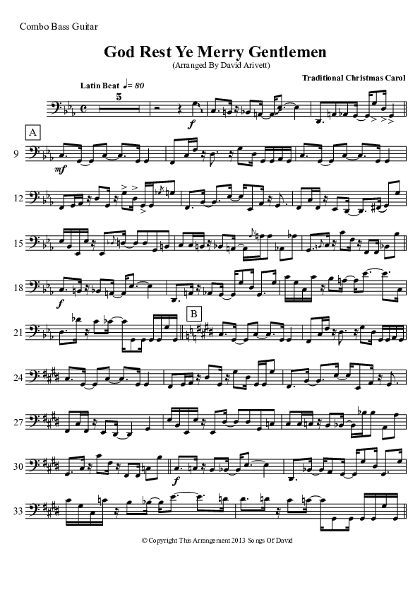 God Rest Ye Merry Gentlemen (Instrumental) Bass Guitar (David Arivett)