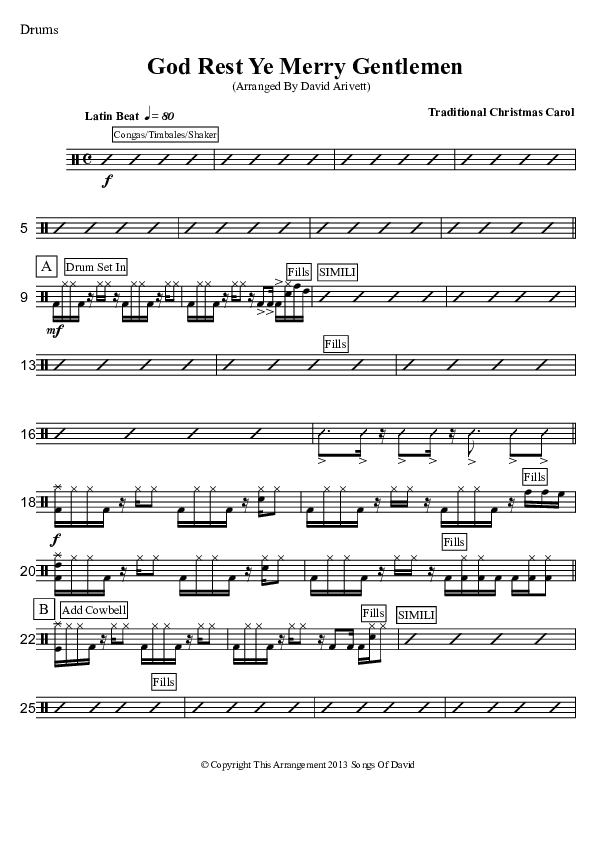 God Rest Ye Merry Gentlemen (Instrumental) Drum Set (David Arivett)