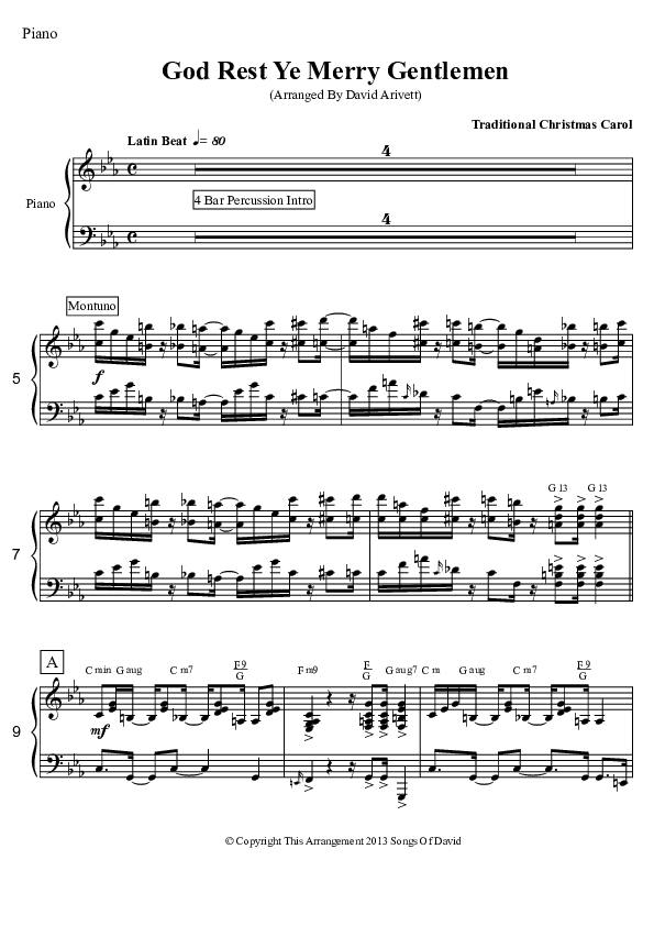 God Rest Ye Merry Gentlemen (Instrumental) Piano Sheet (David Arivett)