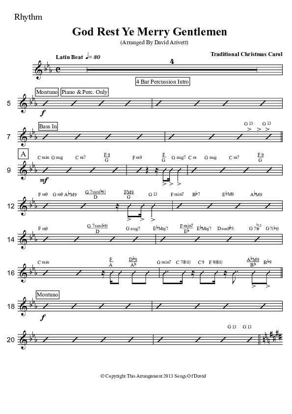 God Rest Ye Merry Gentlemen (Instrumental) Rhythm Chart (David Arivett)