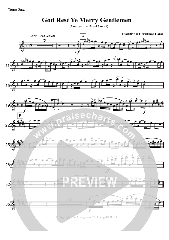 God Rest Ye Merry Gentlemen (Instrumental) Tenor Sax 2 (David Arivett)