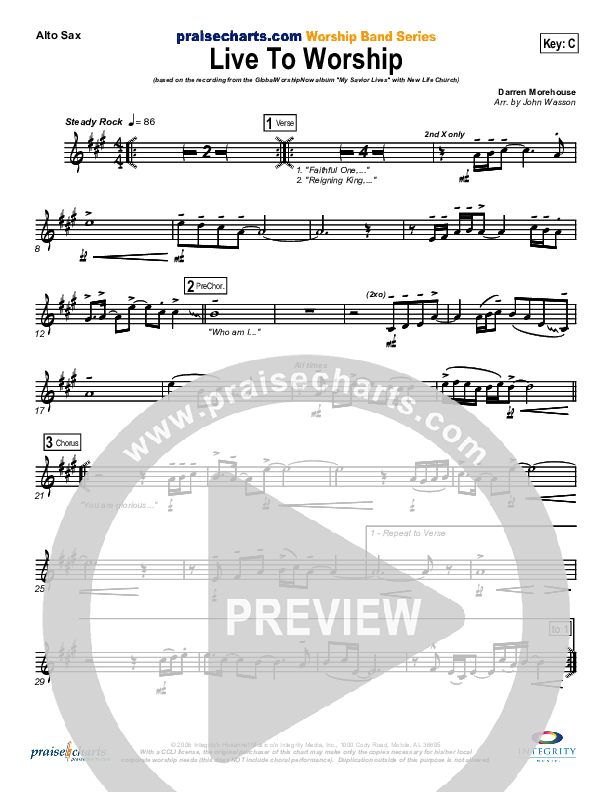 Live To Worship Alto Sax (New Life Worship)