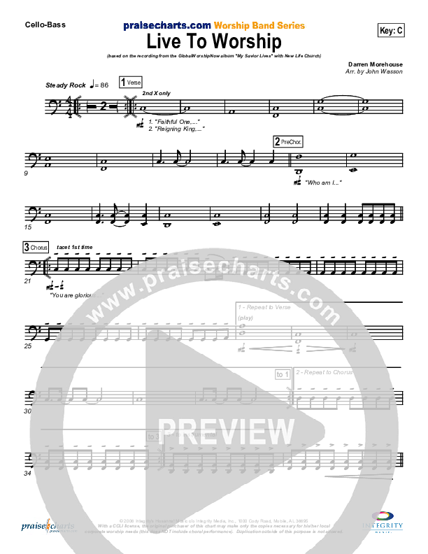 Live To Worship Cello/Bass (New Life Worship)