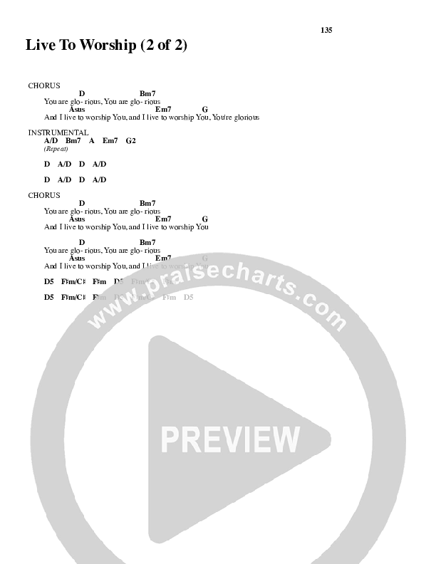 Live To Worship Chord Chart (New Life Worship)