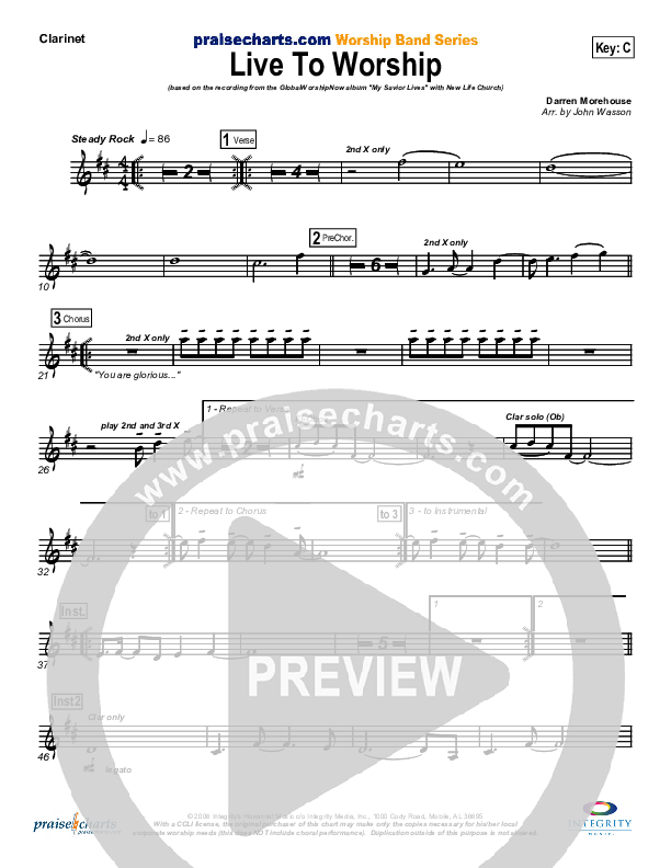Live To Worship Clarinet (New Life Worship)