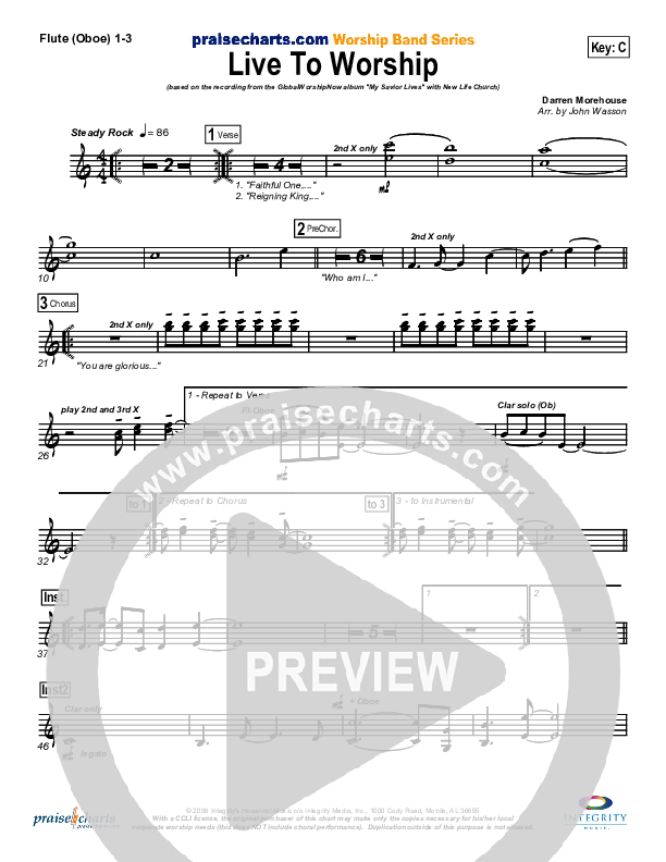 Live To Worship Flute/Oboe 1/2/3 (New Life Worship)