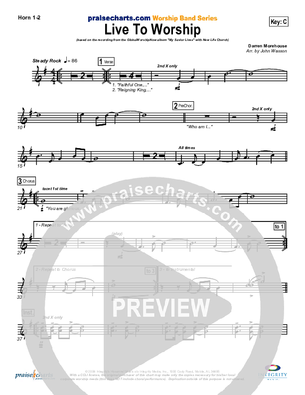 Live To Worship French Horn 1/2 (New Life Worship)