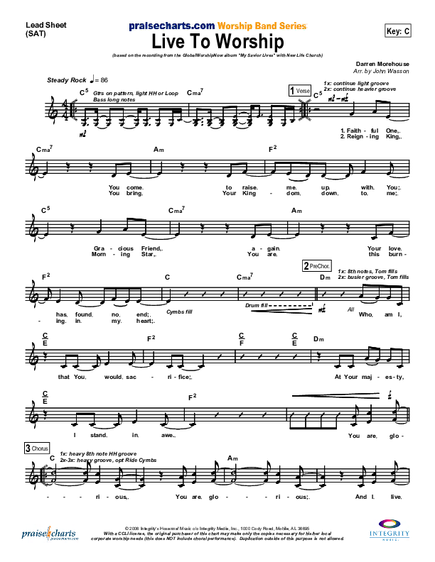 Live To Worship Lead Sheet (New Life Worship)