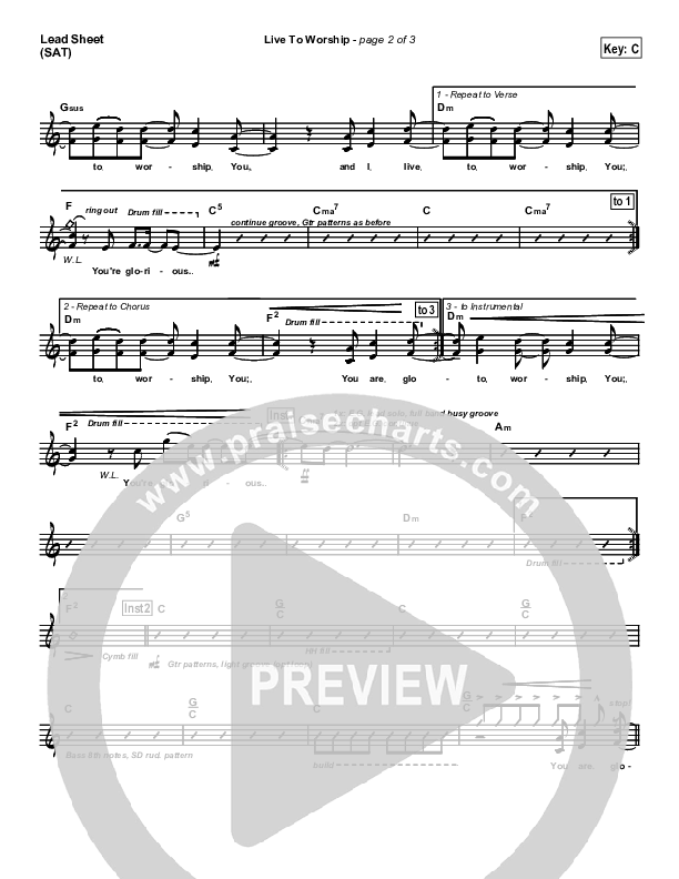 Live To Worship Lead Sheet (New Life Worship)