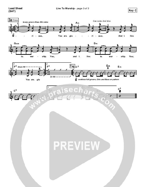Live To Worship Lead Sheet (New Life Worship)