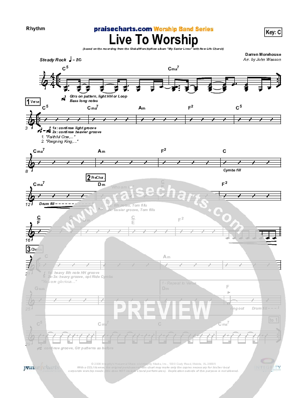 Live To Worship Rhythm Chart (New Life Worship)
