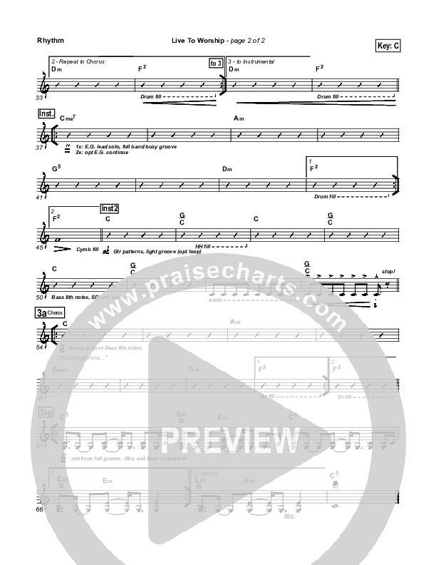 Live To Worship Rhythm Chart (New Life Worship)