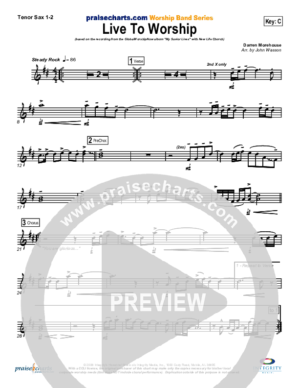 Live To Worship Tenor Sax 1/2 (New Life Worship)