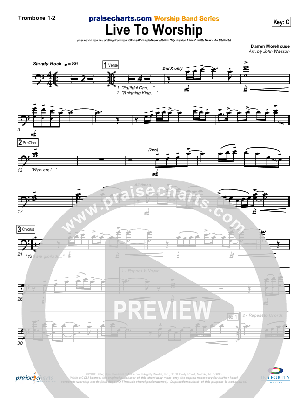 Live To Worship Trombone 1/2 (New Life Worship)