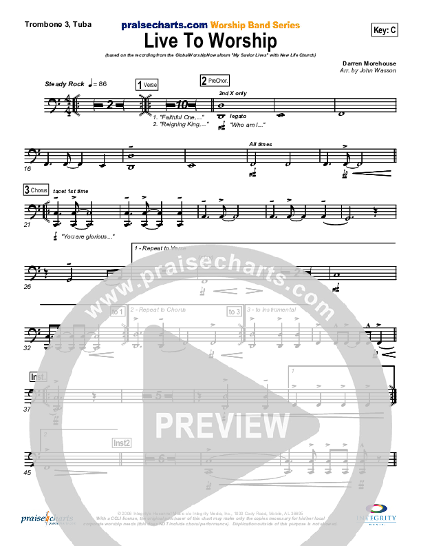 Live To Worship Trombone 3/Tuba (New Life Worship)