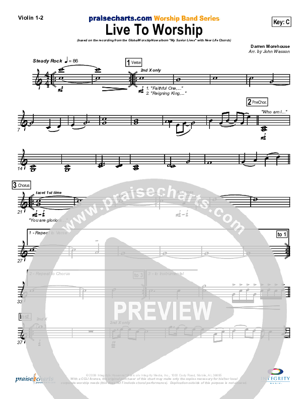Live To Worship Violin 1/2 (New Life Worship)
