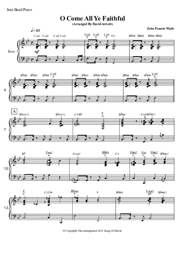 O Come All Ye Faithful (Instrumental) Piano Sheet (David Arivett)