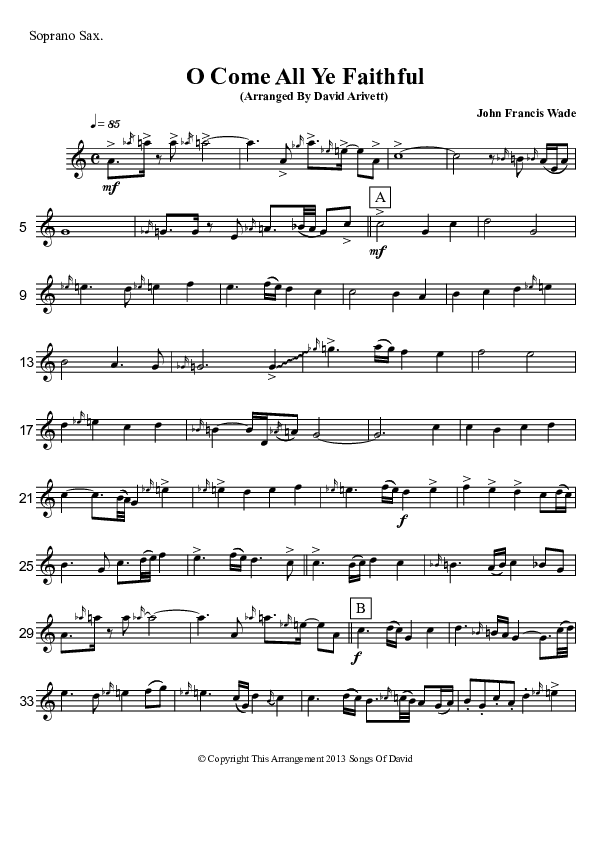 O Come All Ye Faithful (Instrumental) Soprano Sax (David Arivett)