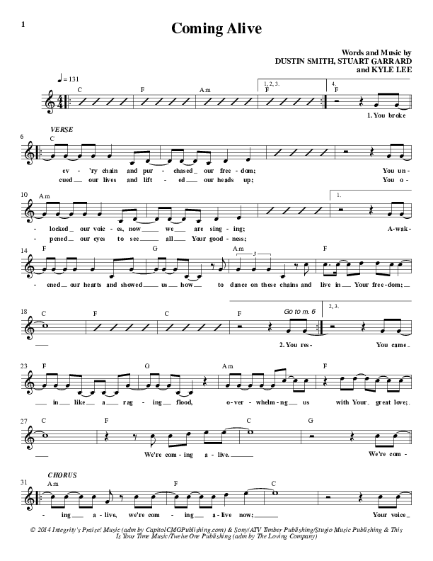 Coming Alive Lead Sheet (Dustin Smith)