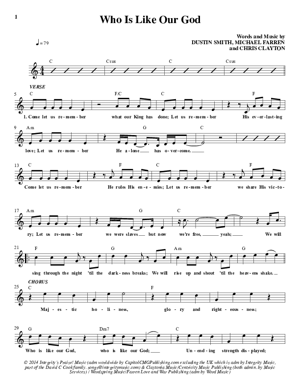 Who Is Like Our God Lead Sheet (Dustin Smith)