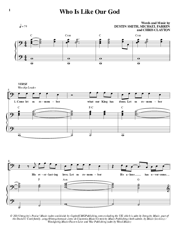 Who Is Like Our God Lead & Piano (Dustin Smith)