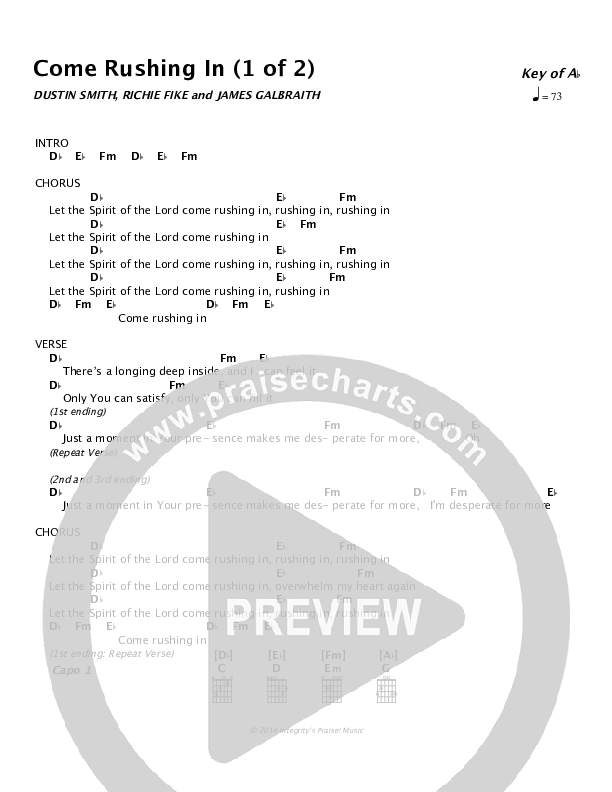 Come Rushing In Chord Chart (Dustin Smith)