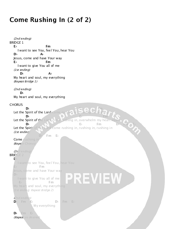 Come Rushing In Chord Chart (Dustin Smith)