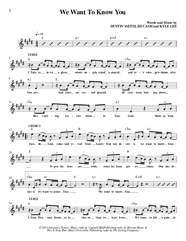 We Want To Know You Lead Sheet (Dustin Smith)