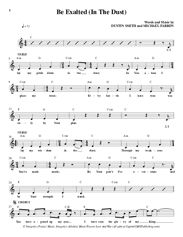 Be Exalted (In The Dust) Lead Sheet (Dustin Smith)