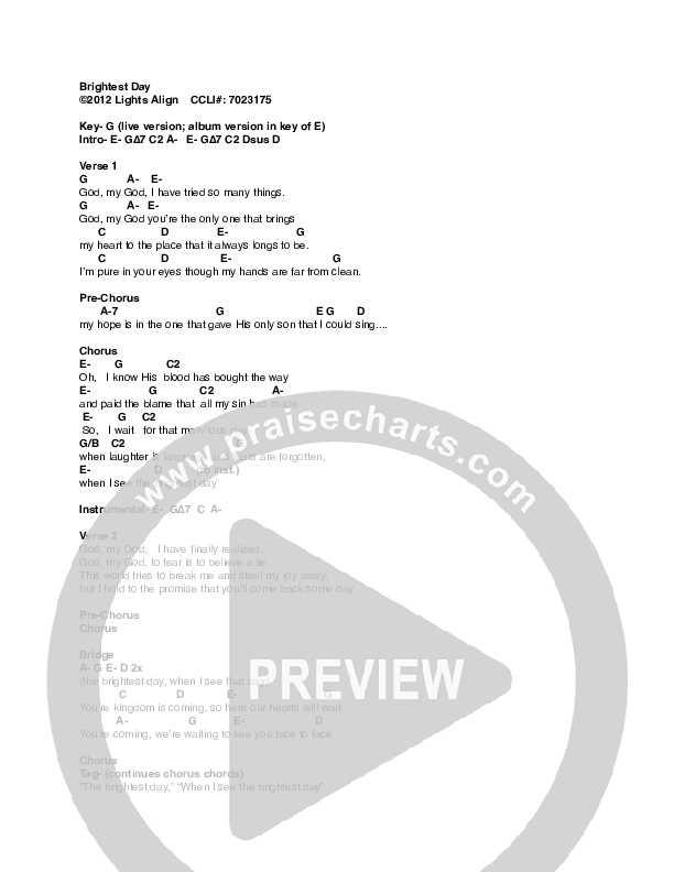 Brightest Day Chords & Lyrics (Lights Align)