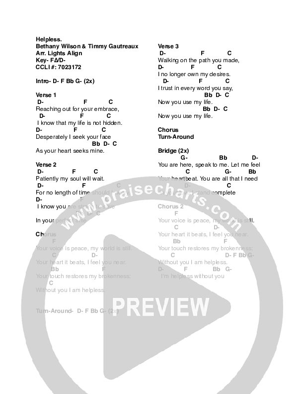 Helpless Chords & Lyrics (Lights Align)