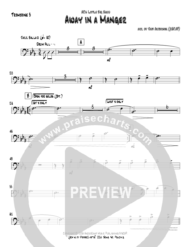 Away In A Manger (Instrumental) Trombone 3 (Jeff Anderson)