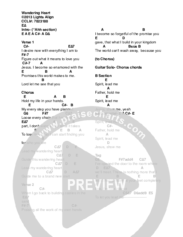 Wandering Heart Chords & Lyrics (Lights Align)