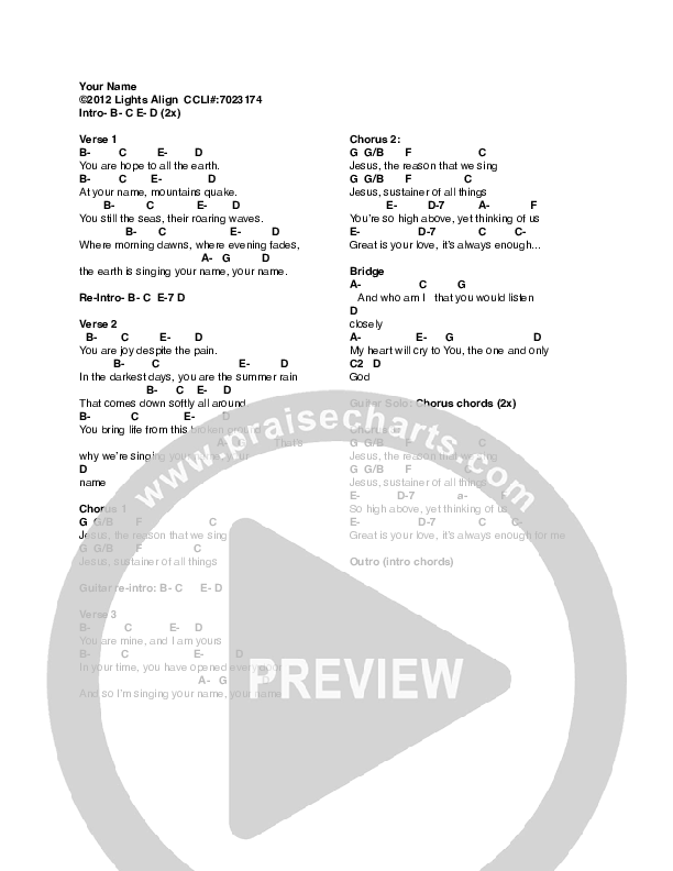 Your Name Chords & Lyrics (Lights Align)