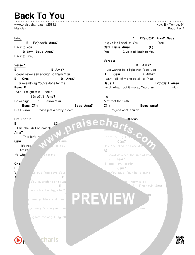 Back To You Chords & Lyrics (Mandisa)