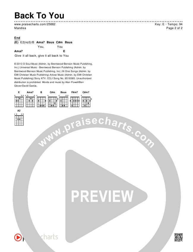 Back To You Chords & Lyrics (Mandisa)