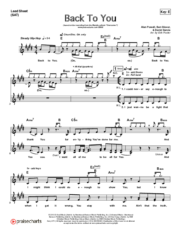 Back To You Lead Sheet (Mandisa)