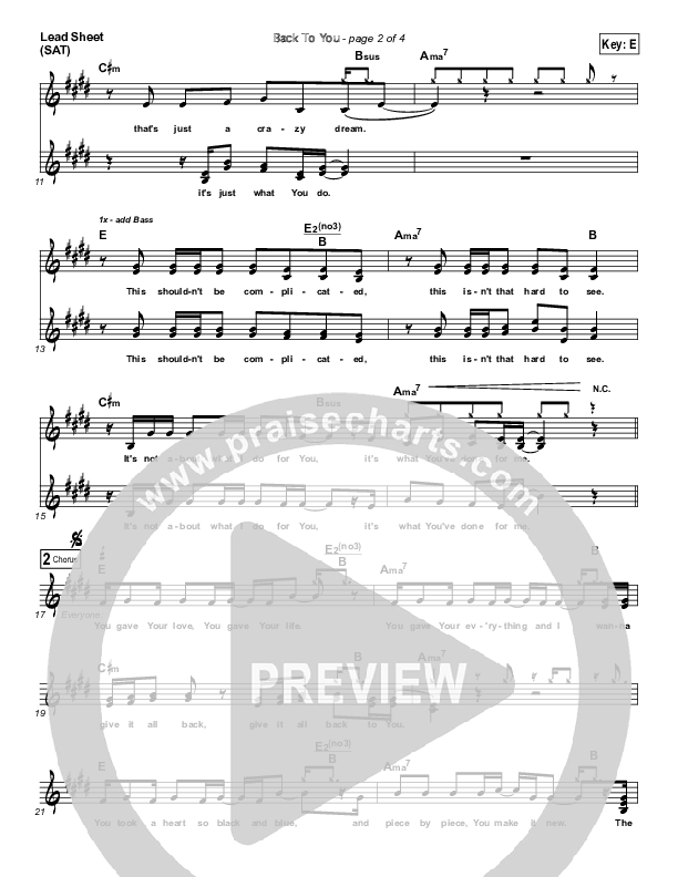 Back To You Lead Sheet (Mandisa)