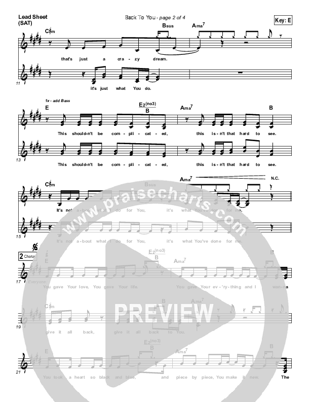 Back To You Lead Sheet (SAT) (Mandisa)