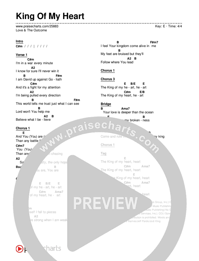 King Of My Heart Chords & Lyrics (Love & The Outcome)