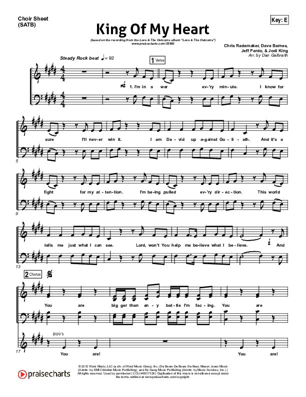 King Of My Heart Choir Sheet (SATB) (Love & The Outcome)